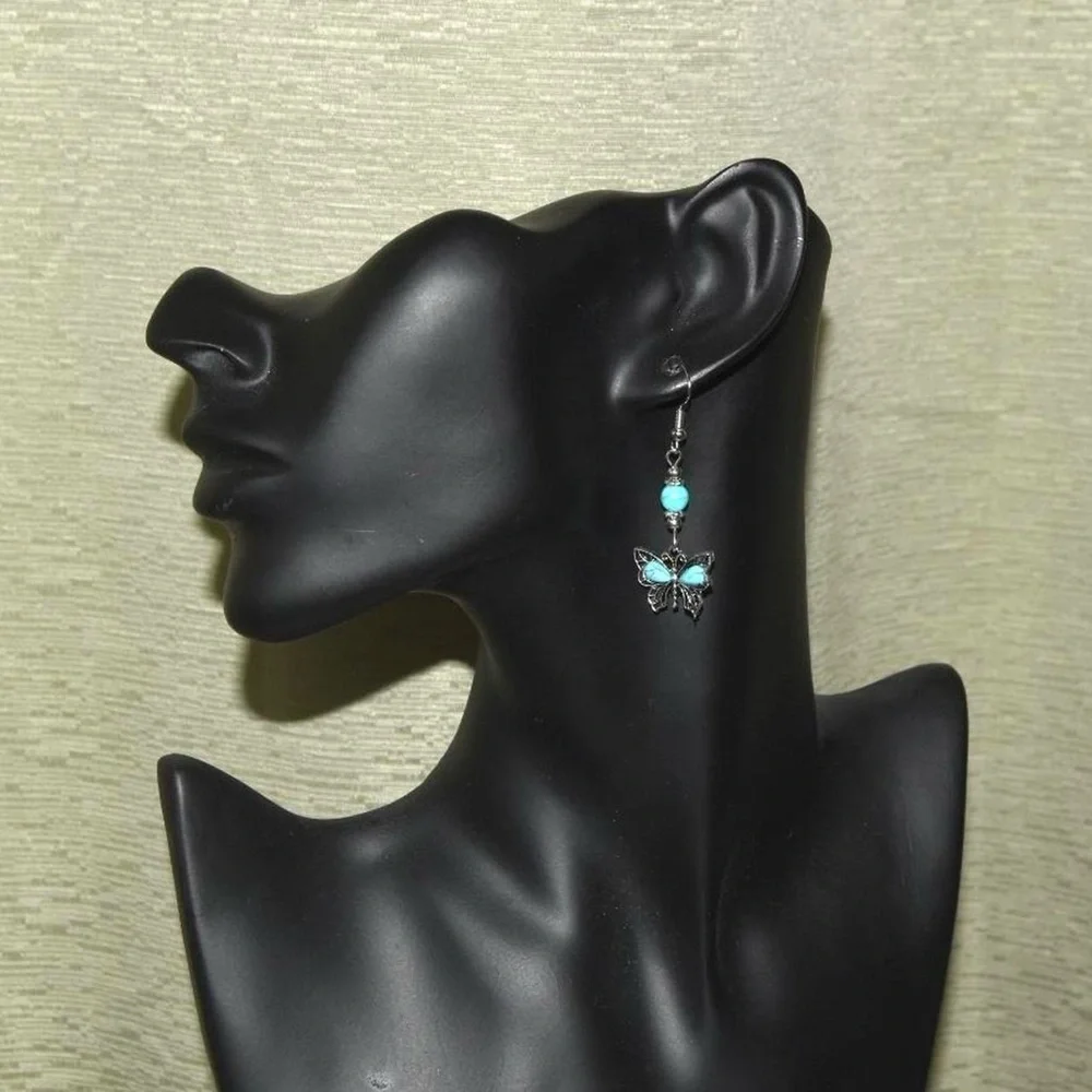 Blue Turquoise Butterfly Dangle Earrings